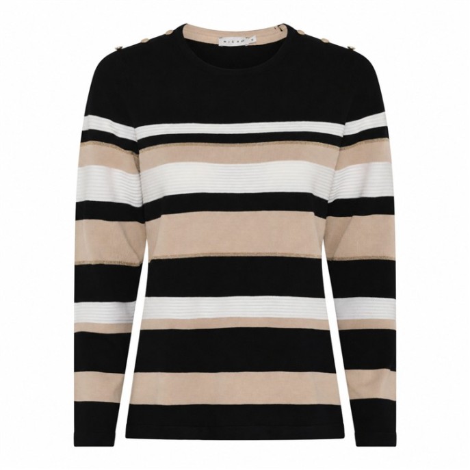 Micha Pullover 182155 Knoop streep Zwart ecru zand Micha Pullover 182155 Knoop streep Zwart ecru zand
